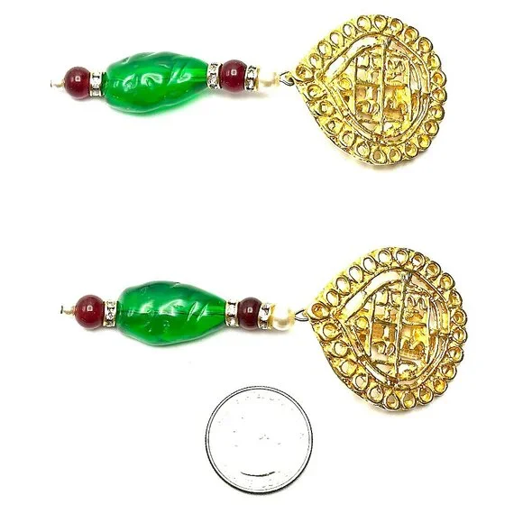 Vintage Kenneth Jay Lane Ornate Gold Clip-on Earrings — KJL Couture Collection - Picture 8 of 9